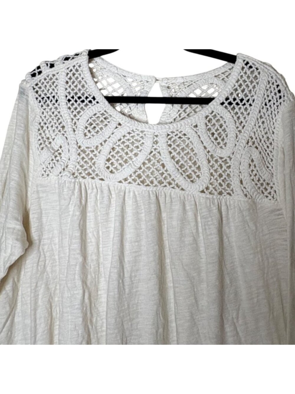 GAP Women's XL White Crochet Lace Yoke Peasant Boho Blouse Long Sleeve Cotton - Picture 4 of 9